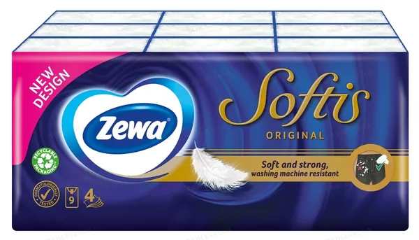 Хусточки паперові Zewa Softis Original 4 шари, 9 шт х 9 уп