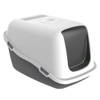 Туалет закрытый Petmax Cat Toilet Ella с фильтром для кошек, бело-серый, 57х39х38 см