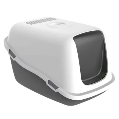 Туалет закритий Petmax Cat Toilet Ella з фільтром для котів, біло-сірий, 57х39х38 см