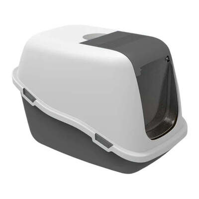 Туалет закрытый Petmax Cat Toilet Ella Comfort для кошек с фильтром, бело-серый, 57х39х41 см