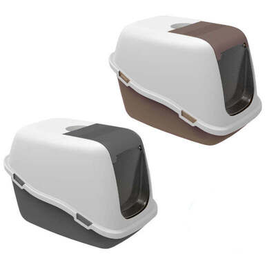 Туалет закрытый Petmax Cat Toilet Ella Comfort для кошек с фильтром, бело-серый, 57х39х41 см
