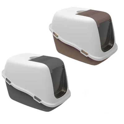 Туалет закритий Petmax Cat Toilet Ella Comfort для котів з фільтром, біло-сірий, 57х39х41 см