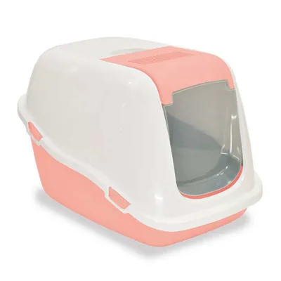 Туалет закритий Petmax Cat Toilet Ella Comfort для котів з фільтром, біло-рожевий, 57х39х41 см