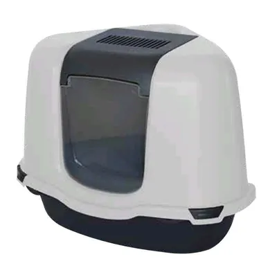 Туалет закритий Petmax Cat Toilet Ella Corner кутовий для котів з совком у комплекті, біло-сірий