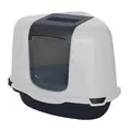 Туалет закритий Petmax Cat Toilet Ella Corner кутовий для котів з совком у комплекті, біло-сірий