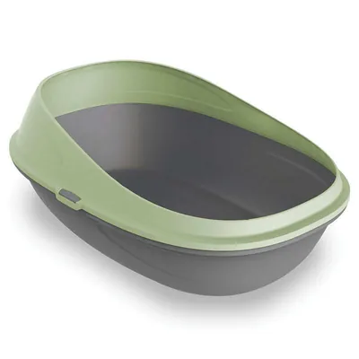 Туалет Petmax Cat Toilet Pop Up відкритий для котів з високими бортами, сіро-зелений, 57х39х23 см