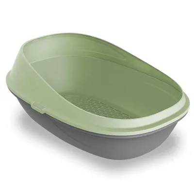 Туалет Petmax Cat Toilet Pop Up відкритий для котів з високими бортами та сіткою, сірий-зелений, 57х39х27 см