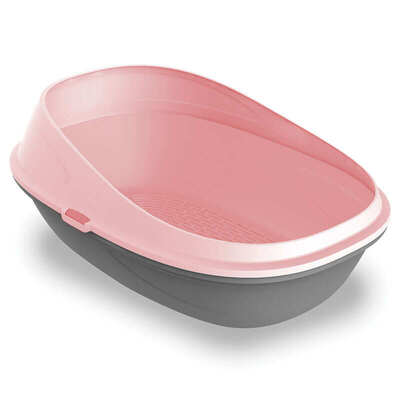 Туалет Petmax Cat Toilet Pop Up открытый для кошек с высокими бортами и сеткой, серо-розовый, 57х39х27 см