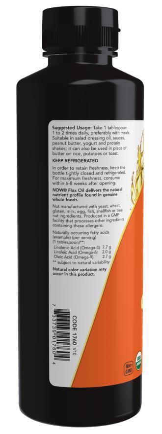 Льняное масло органическое NOW Flax Seed Oil 1000 мг, 355 мл