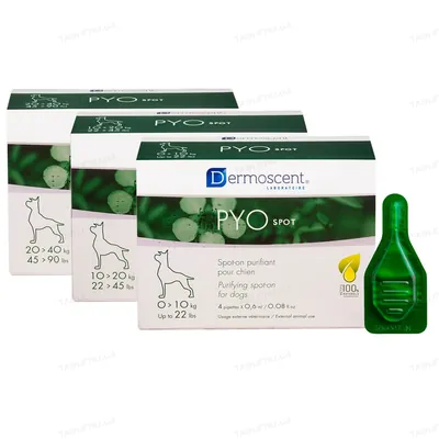Краплі Dermoscent PYOspot для контролю шкірних інфекцій у собак середніх порід 10-20 кг, 4 піпетки по 1,2 мл