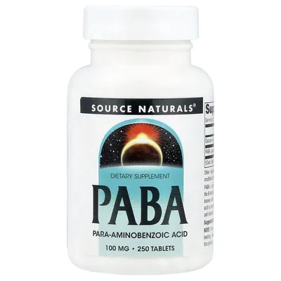 Пара-амінобензойна кислота Source Naturals PABA 100 мг, 250 таблеток