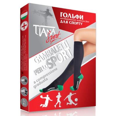 Гольфы компрессионные Tiana 762 антиварикозные для спорта компрессия 18-21 мм рт.ст., цвет черно-зеленый размер 2