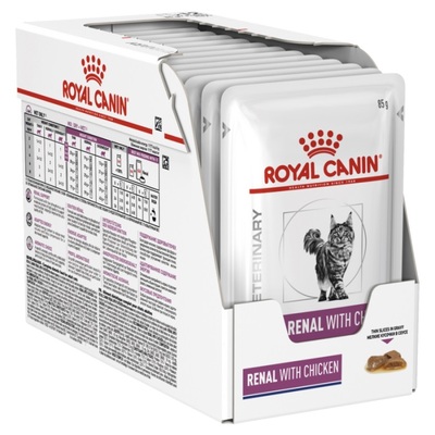 Корм влажный Royal Canin Renal Feline Chiken Pouches для взрослых кошек с хронической почечной недостаточностью, 12 штук по 85 г