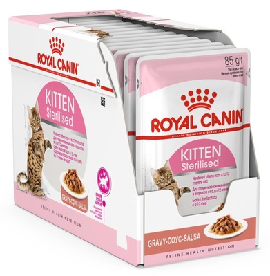 Корм влажный для стерилизованных котят Royal Canin Kitten Sterilised Gravy 6-12 месяцев, кусочки в соусе, 12 штук по 85 г