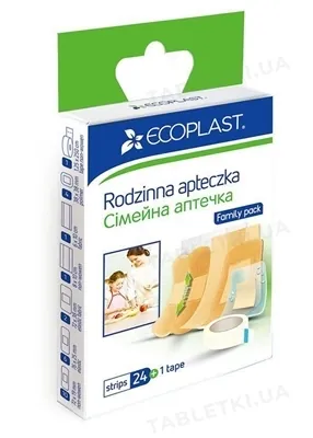 Набір пластирів медичних Ecoplast Family pack Сімейна аптечка , 24 штуки + 1 котушка