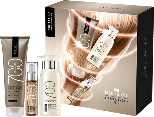 Набор Biotop 700 Keratin & Kale Holiday (шампунь 250 мл + маска 250 мл + серум 65 мл)