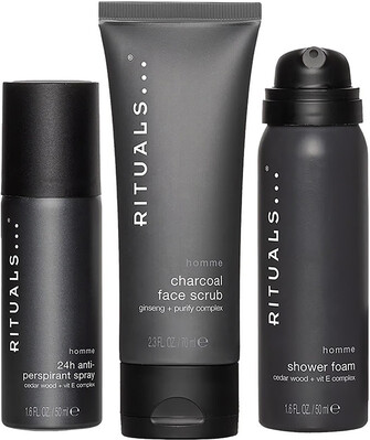 Подарунковий набір Rituals Homme Trial Set (Гель для душу 50 мл + Спрей-антиперспірант 50 мл + Скраб для обличчя 70 мл)