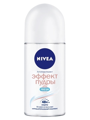 Дезодорант-антиперспирант шариковый Nivea Эффект Пудры Fresh 48h с антибактериальным комплексом (84478), 50 мл