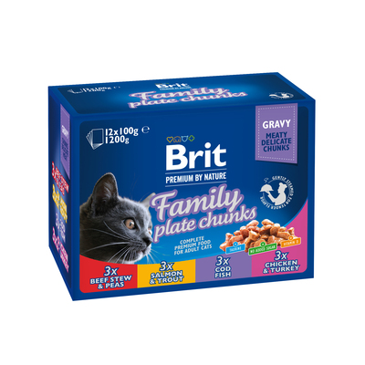 Корм влажный для кошек Brit Premium Cat Family Plate Семейная тарелка ассорти 4 вкуса, 4 пакета по 100 г