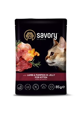 Корм влажный для котят Savory 20086 с ягненком и тыквой в желе, 85 г