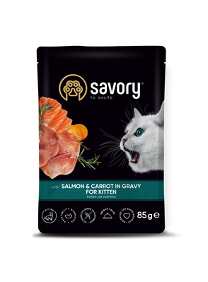 Корм вологий для кошенят Savory 20079 з лососем та морквою у соусі, 85 г