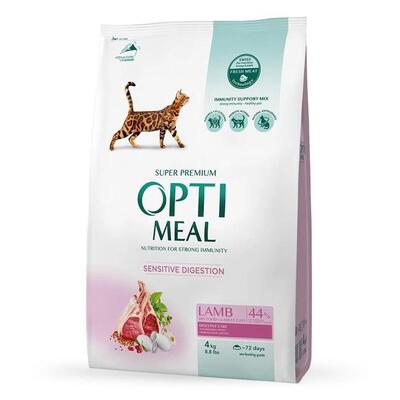 Корм сухой для взрослых кошек Optimeal с чувствительным пищеварением с ягненком, 4 кг