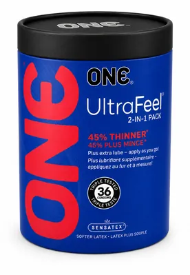 Презервативи ONE UltraFeel 2 в 1 ультратонкі з додатковим пакетом змазки, 36 штук