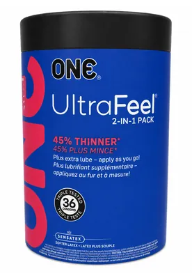 Презервативи ONE UltraFeel 2 в 1 ультратонкі з додатковим пакетом змазки, 36 штук