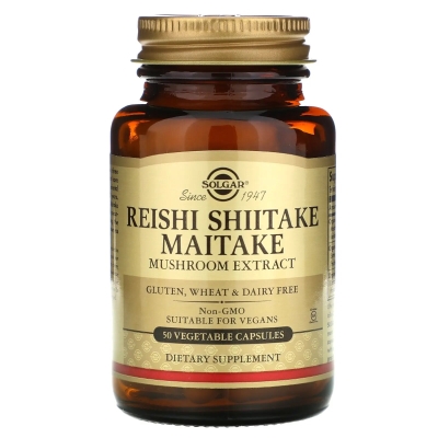 Solgar Экстракт грибов Рейши, Шиитаке и Майтаке Reishi Shiitake Maitake, 50 капсул