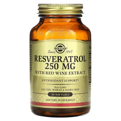 Ресвератрол Solgar Resveratrol 250 мг with Red Wine Extract м'які капсули №60