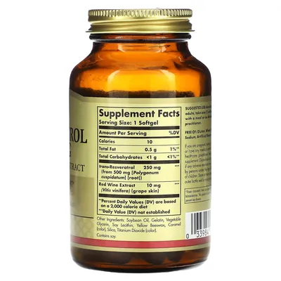 Ресвератрол Solgar Resveratrol 250 мг with Red Wine Extract м'які капсули №60