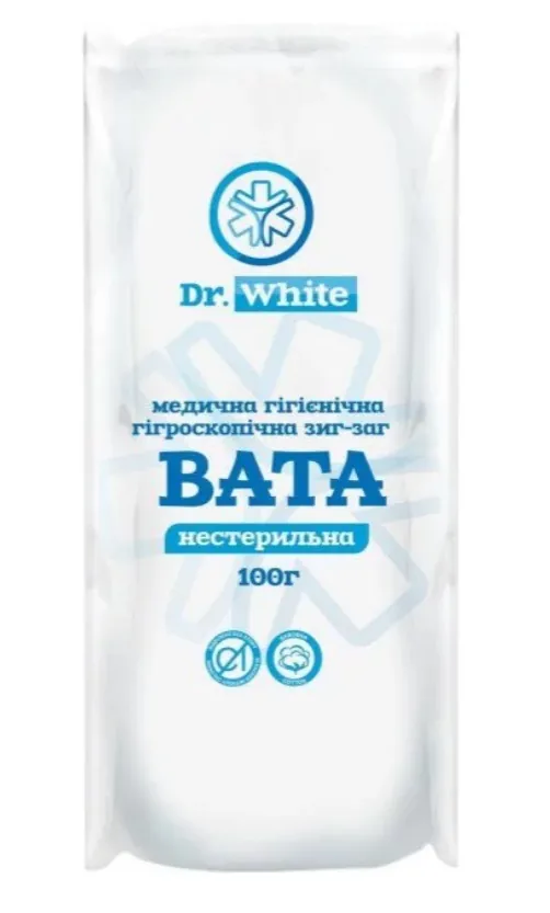 Вата нестерильна  Dr.White медична гігієнічна гігроскопічна зиг-заг', 100 г