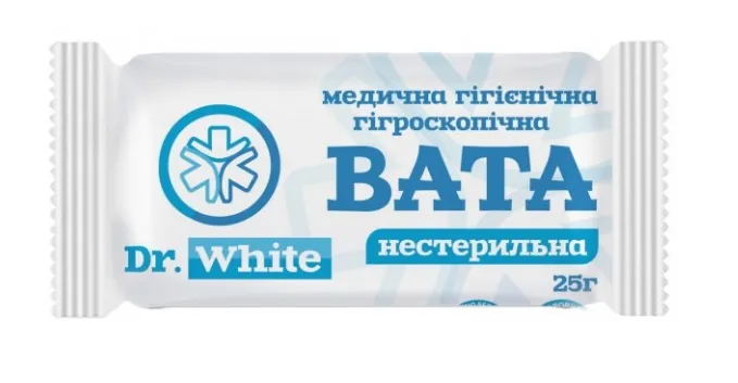 Вата нестерильна  Dr.White медична гігієнічна гігроскопічна, ролик, 25 г