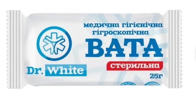 Вата стерильна  Dr.White медична гігієнічна гігроскопічна, ролик, 25 г