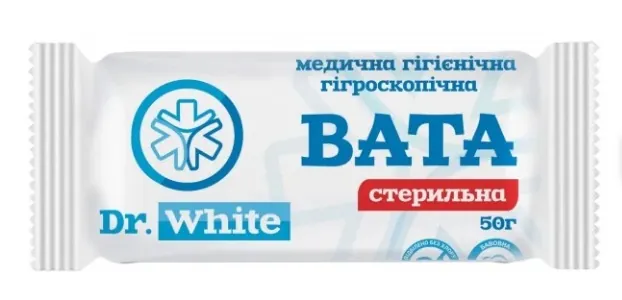Вата стерильна Dr.White  Dr.White медична гігієнічна гігроскопічна, ролик, 50 г