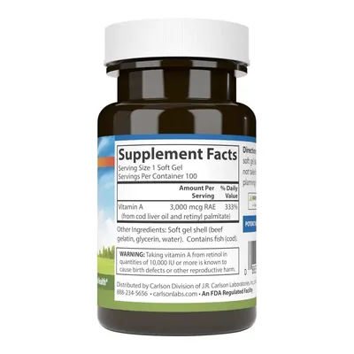 Вітамін А Carlson Labs Vitamin A 10000 МО, 100 желатинових капсул