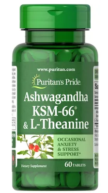 Ашваганда та L-теанін Puritan's Pride Ashwagandha KSM-66 & L-Theanine, 60 таблеток