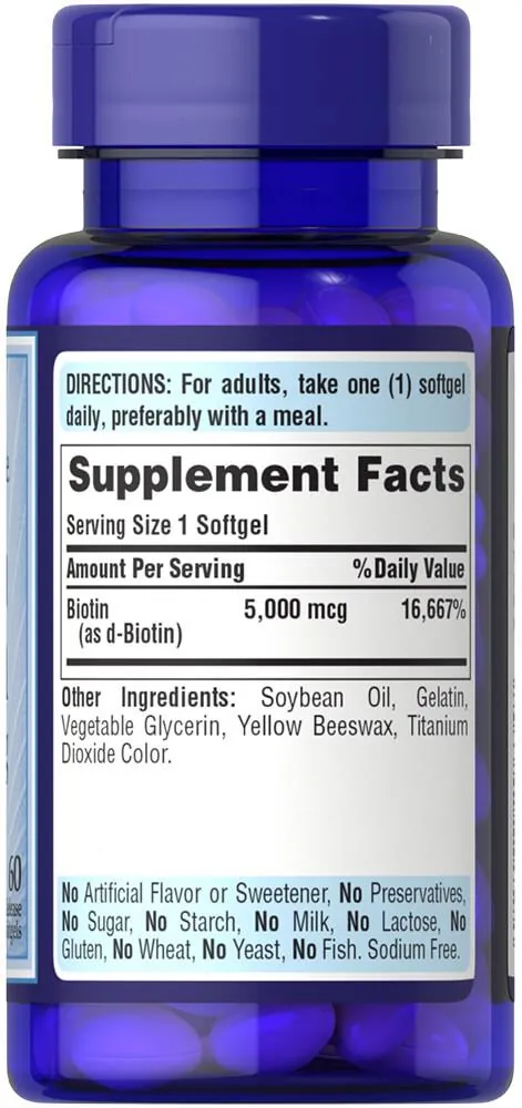 Біотин Супер Puritan's Pride Biotin Super 5000 мкг, 60 м'яких капсул