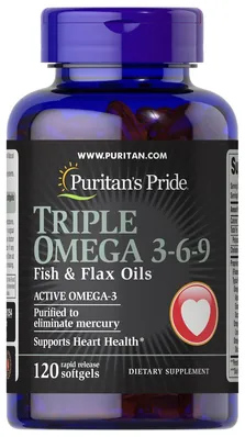 Омега 3-6-9 Puritan's Pride Triple Omega 3-6-9 риб'ячий жир та лляна олія, 120 гелевих капсул