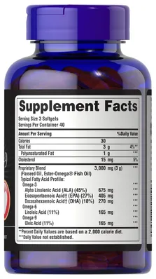 Омега 3-6-9 Puritan's Pride Triple Omega 3-6-9 риб'ячий жир та лляна олія, 120 гелевих капсул