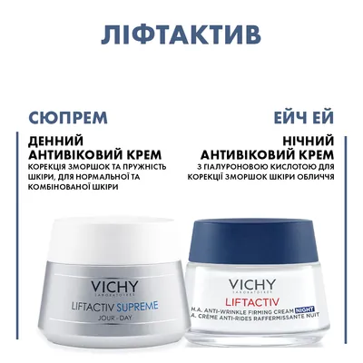 Набір для обличчя Vichy Liftactiv H.A. антивіковий (денний крем Сюпрем 50мл + нічний крем Ейч Ей 50мл), -60% на другий засіб у наборі