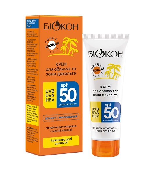 Крем для обличчя та зони декольте Біокон SPF50 проти фотостаріння, 75 мл