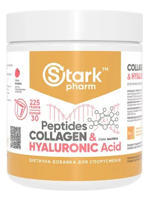 Пептиди колагену та гіалуронова кислота Stark Pharm Collagen Peptides & Hyaluronic Acid, малина, 225 г