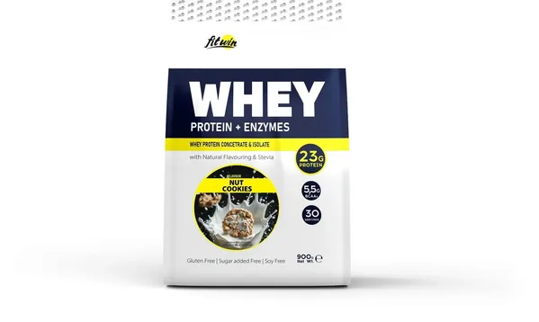 Протеїн сироватковий змішаний FitWin Whey Protein + Enzymes горіхове печиво, 900 г