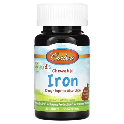 Залізо Carlson Labs Chewable Iron 15 мг зі смаком полуниці, 30 таблеток