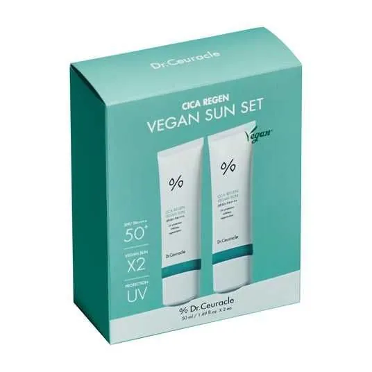 Набір Dr.Ceuracle Cica Regen Vegan Sun Set SPF 50+ PA++++ сонцезахисних веганських кремів з центелою азіатською, 2 х 50 мл
