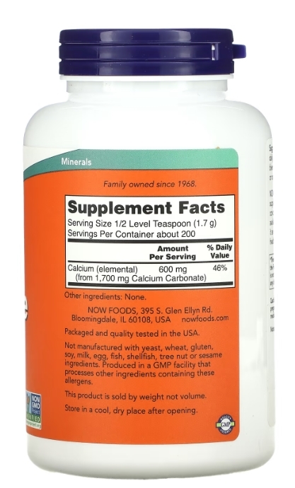 Кальцій карбонат NOW Calcium Carbonate порошок, 340 г