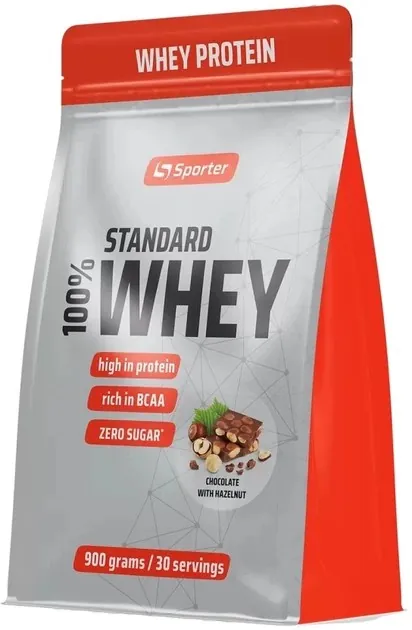 Протеїн сироватковий концентрат Sporter 100% Whey Standard шоколад з фундуком, 900 г
