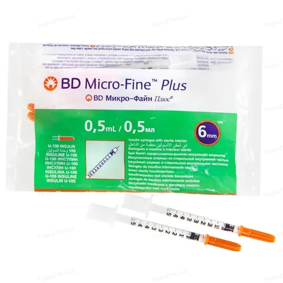 Шприц інсуліновий 0,5 мл U-100 BD Micro-Fine Plus 31G (0,25 x 6 мм), 10 штук