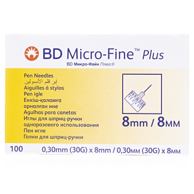 Голки для шприц-ручки BD Micro-Fine Plus 30G (0.30 x 8.0 мм), 100 штук